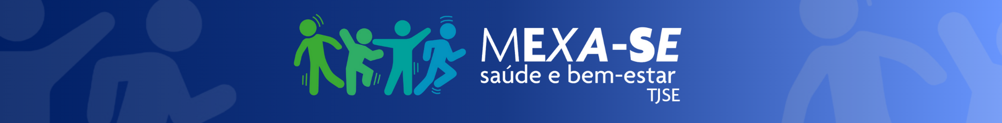 marca do projeto Mexa-se que são 4 icones de pessoas se exercitando e o nome mexa-se a direita sobre um fundo azul